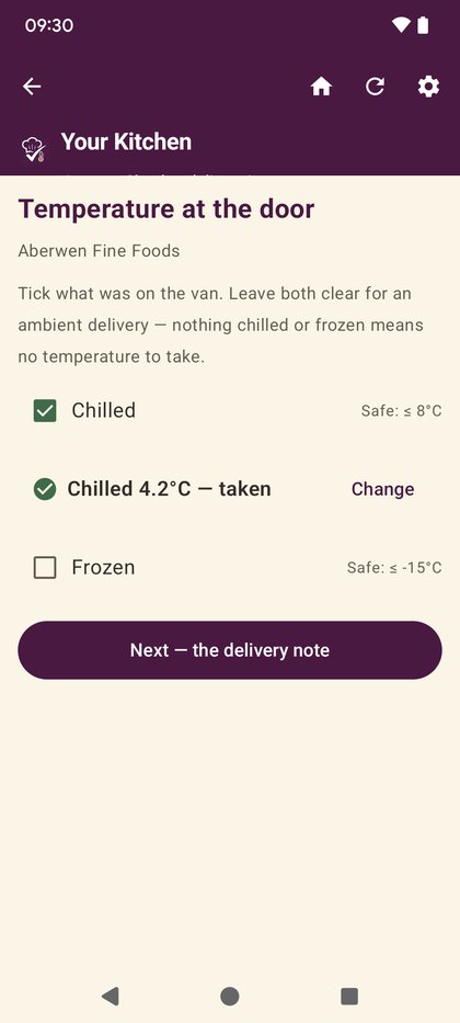 The delivery temperature step with its read-back card