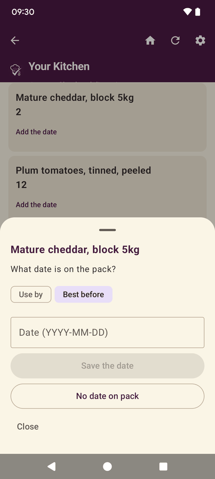 The date prompt, asking use by or best before